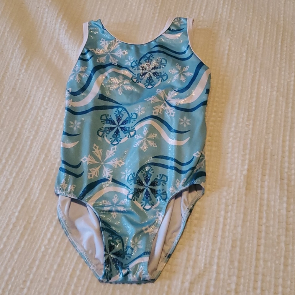 Girls blue and white gymnastics suit